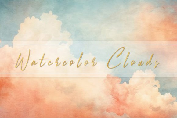 Abstract Retro Watercolor Sky Clouds Illustrations