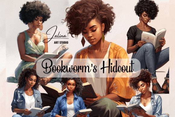 Black Girl Studying Watercolor Clipart Illustrations