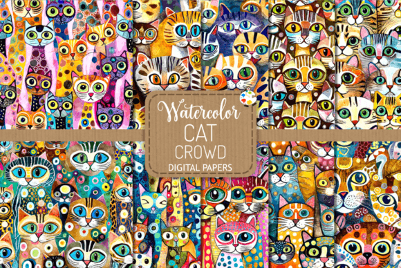Cat Crowd Illustrations: Watercolor Pattern Review