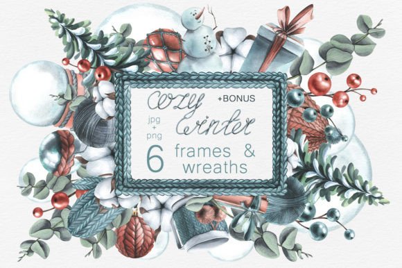 Cozy Winter Watercolor Frames: Editorial Illustrations