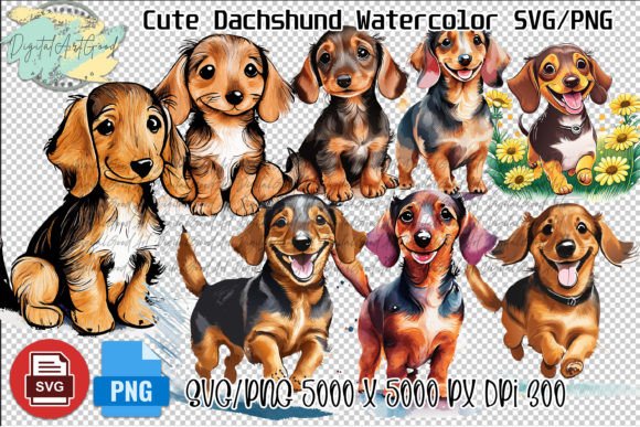 Cute Dachshund Dogs Watercolor SVG PNG Review