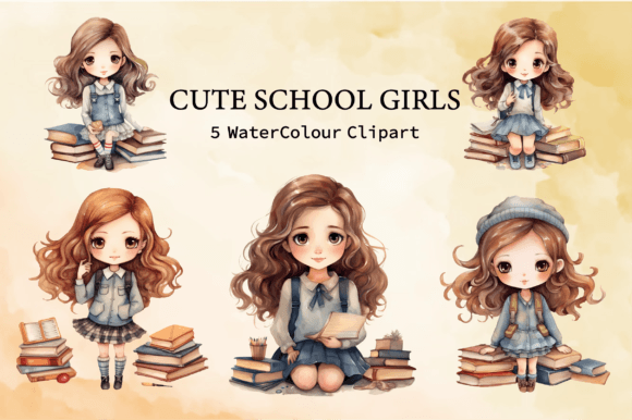Cute Schoolgirls Watercolor Clipart Illustrations Review