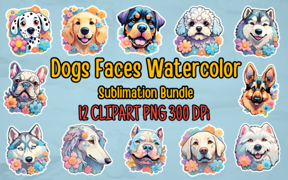 Dogs Faces Watercolor Illustrations for Branding