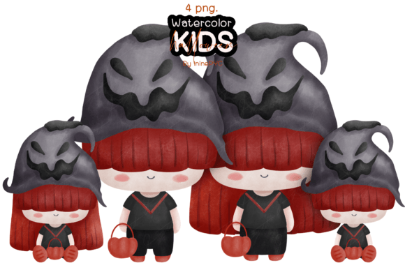 Halloween Kids Watercolor Illustrations for Crafters