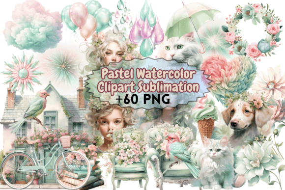 Pastel Watercolor Clipart Sublimation Illustrations