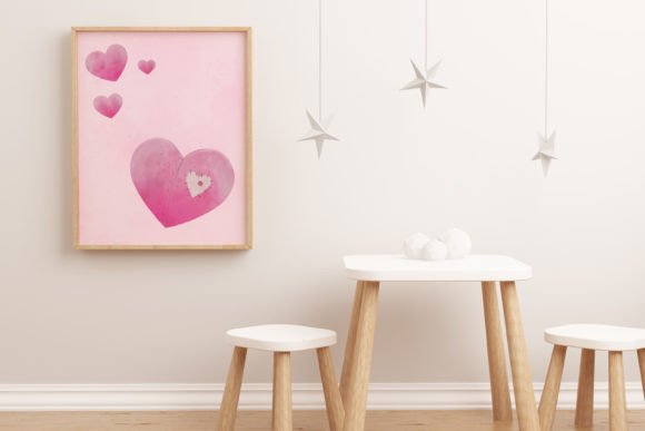 Pink Watercolor Hearts Illustrations for Nursery Art