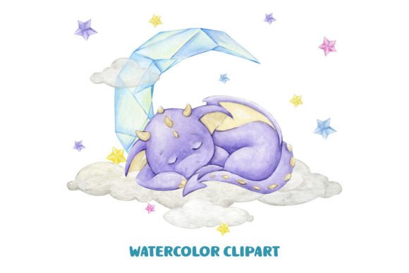 Purple Dragon Clipart: Cute Watercolor Illustrations