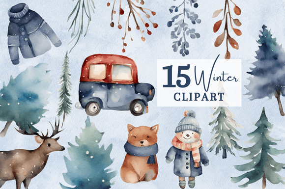 Reviewing 15 Watercolor Blue Winter Clipart