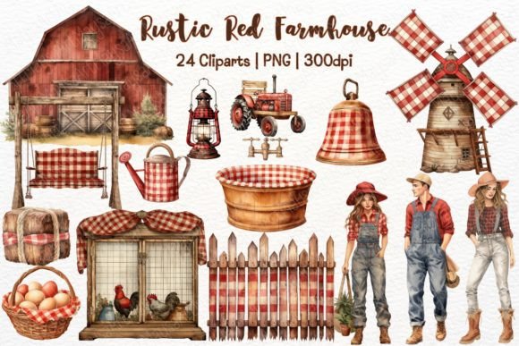 Rustic Red Farmhouse Watercolor Clipart Review