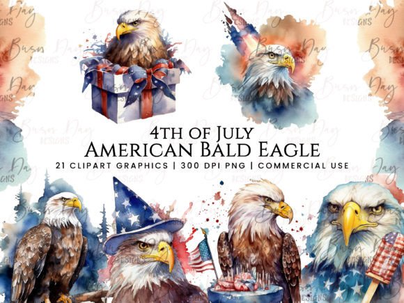 Watercolor American Bald Eagle Illustrations for July 4th