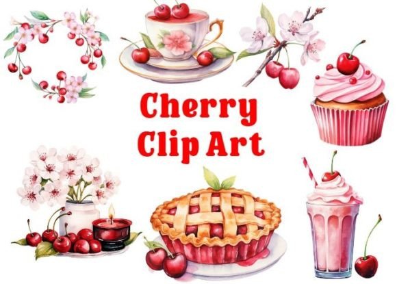 Watercolor Cherry Clip Art: Illustrations for Branding