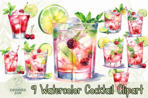 Watercolor Cocktail Clipart: Illustrations for Digital Sales