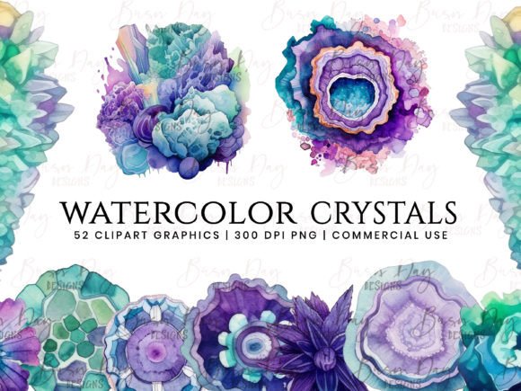 Watercolor Crystals Clipart Bundle: Illustrations for Crafters