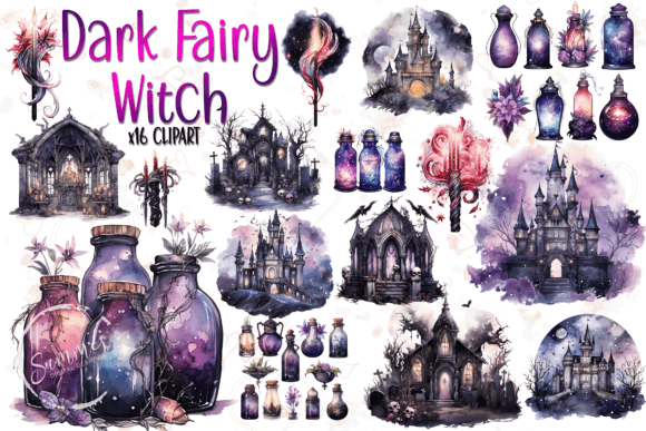 Watercolor Dark Fairy Witch Clipart Review