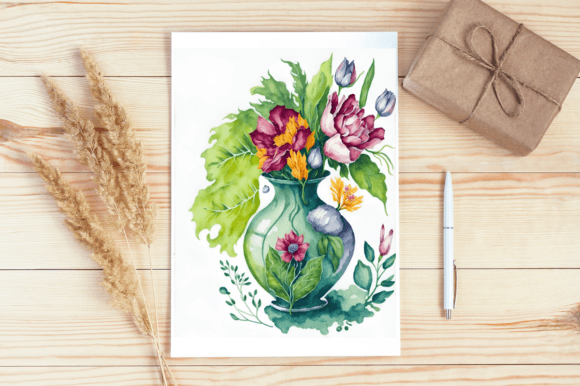 Watercolor Flowers and Green Leaves Illustrations Review