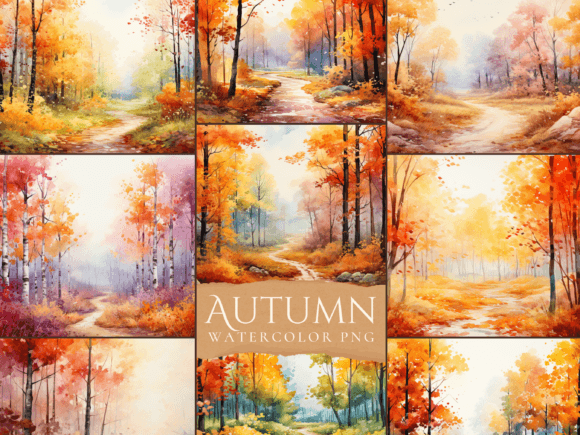 Watercolor Forest in Fall Illustrations for Branding