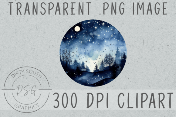 Watercolor Forest Night Circle Round Illustrations Review
