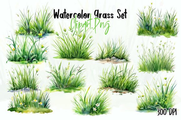 Watercolor Grass Clipart Bundle: Illustrations for Branding