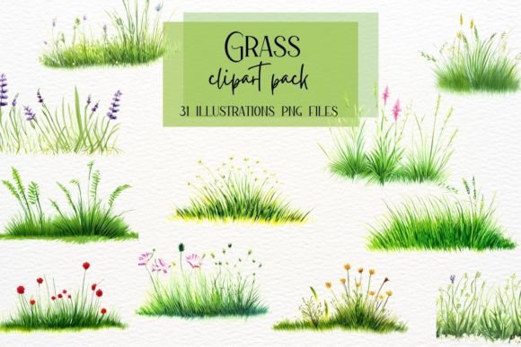 Watercolor Grass Clipart: Spring Illustrations for Brands