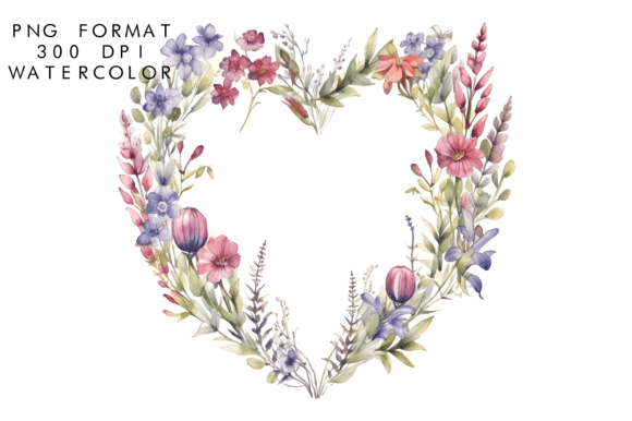 Watercolor Heart Flower Wreath Illustrations for Blogs