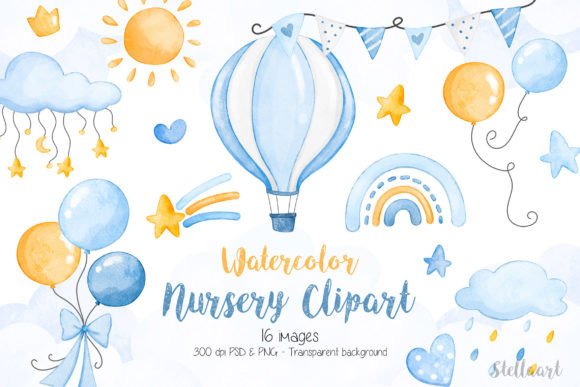 Watercolor Nursery Clipart for Baby Boy Illustrations