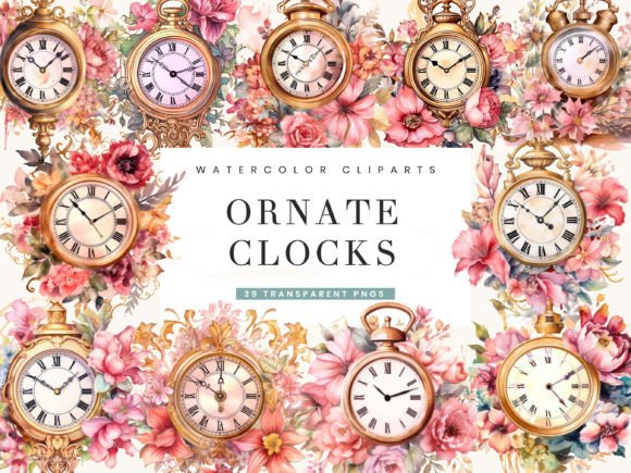 Watercolor Ornate Clocks Clipart Bundle Review