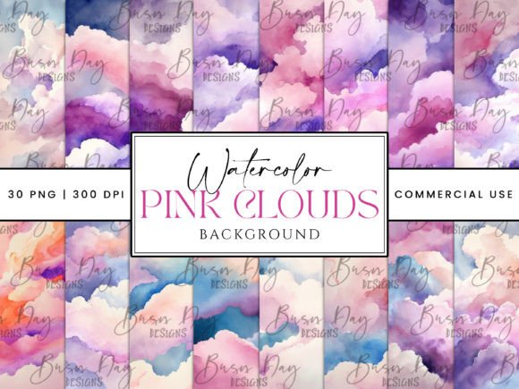 Watercolor Pink Clouds Illustrations for Crafters