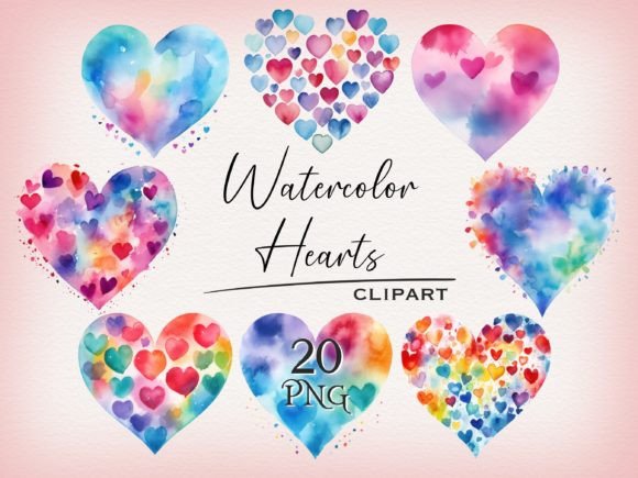 Watercolor Rainbow Hearts Illustrations for Crafters