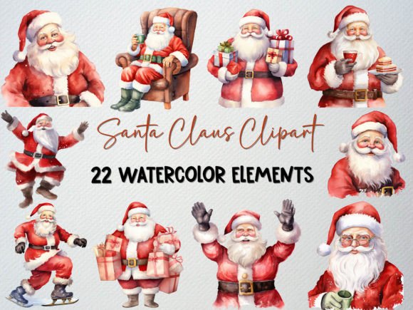 Watercolor Santa Claus Clipart Set Illustrations