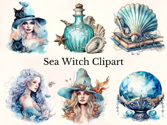Watercolor Sea Witch Clipart for Illustrations