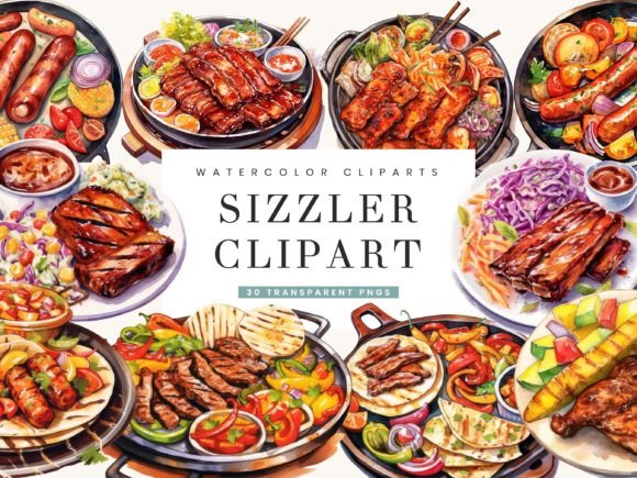 Watercolor Sizzlers Clipart Bundle: Editorial Illustrations