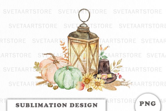 Watercolor Thanksgiving Lantern Sublimat Illustrations