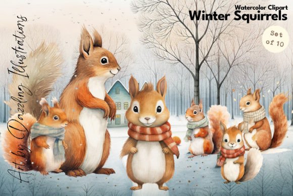 Watercolor Winter Squirrel Whimsy Illustrations Review