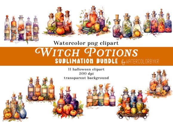 Watercolor Witch Potions Bundle Illustrations Review