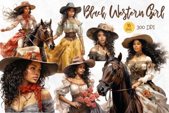 Western Black Girl Watercolor Clipart Illustrations